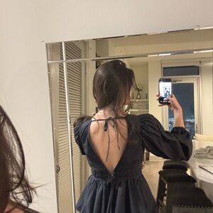 STAUD Black Open-Back Puff Sleeve Blouse